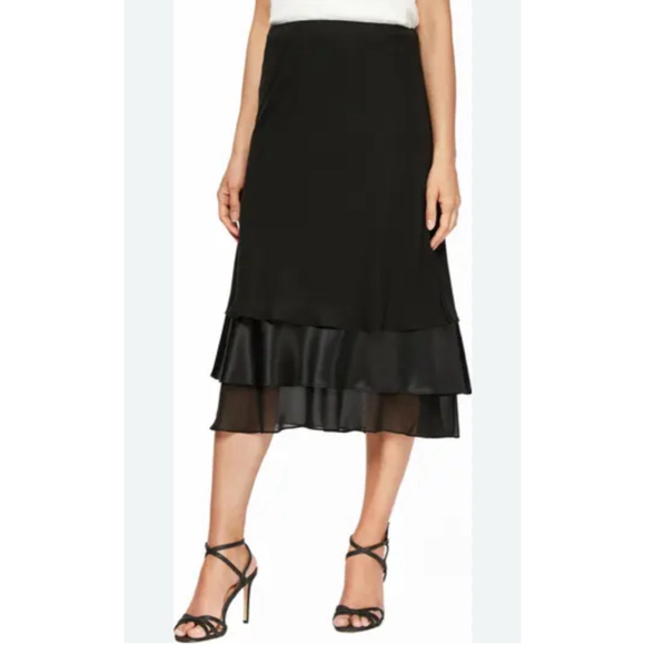 Women's Alex Evenings Black Tiered Chiffon Midi Skirt Size M - Picture 1 of 10